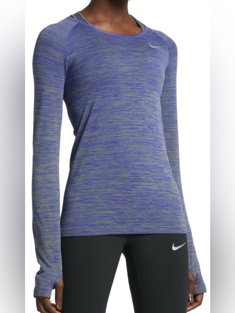 Nike Women's Dri-Fit Long-Sleeve Heathered Purple Performance Running Top